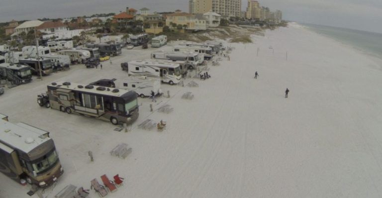 photo of rvs on the beach at camp gulf in mirimar florida