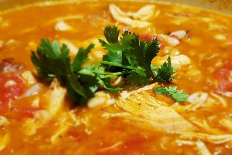 featured image of a bowl of chicjen chili made in the rv kitchen